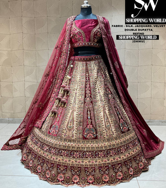 Impresionante lehenga nupcial granate chiku