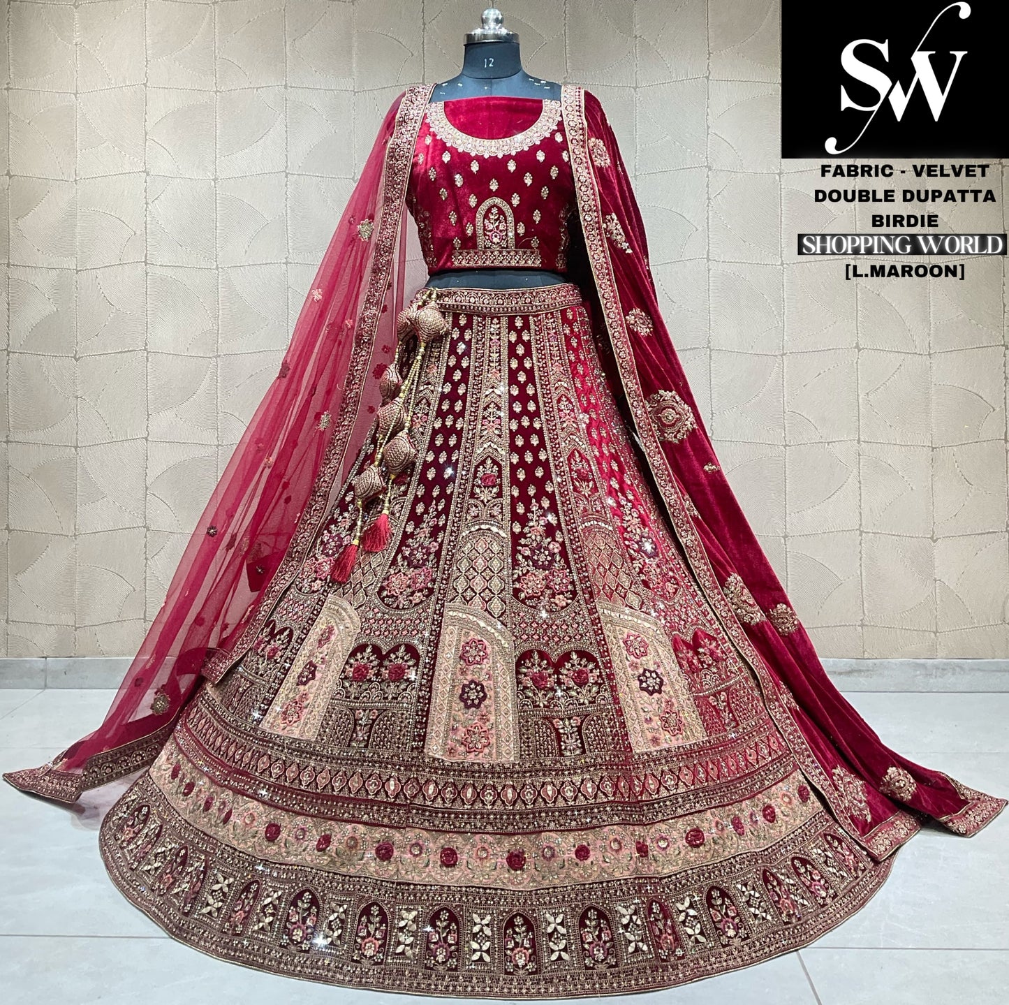 Lavishing light maroon double duptta bridal lehenga