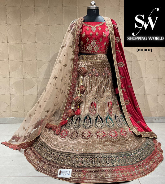 Fantástico lehenga nupcial doble duptta chiku