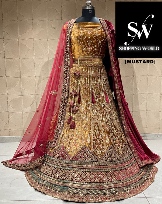 Beautiful mustard double duptta bridal lehenga