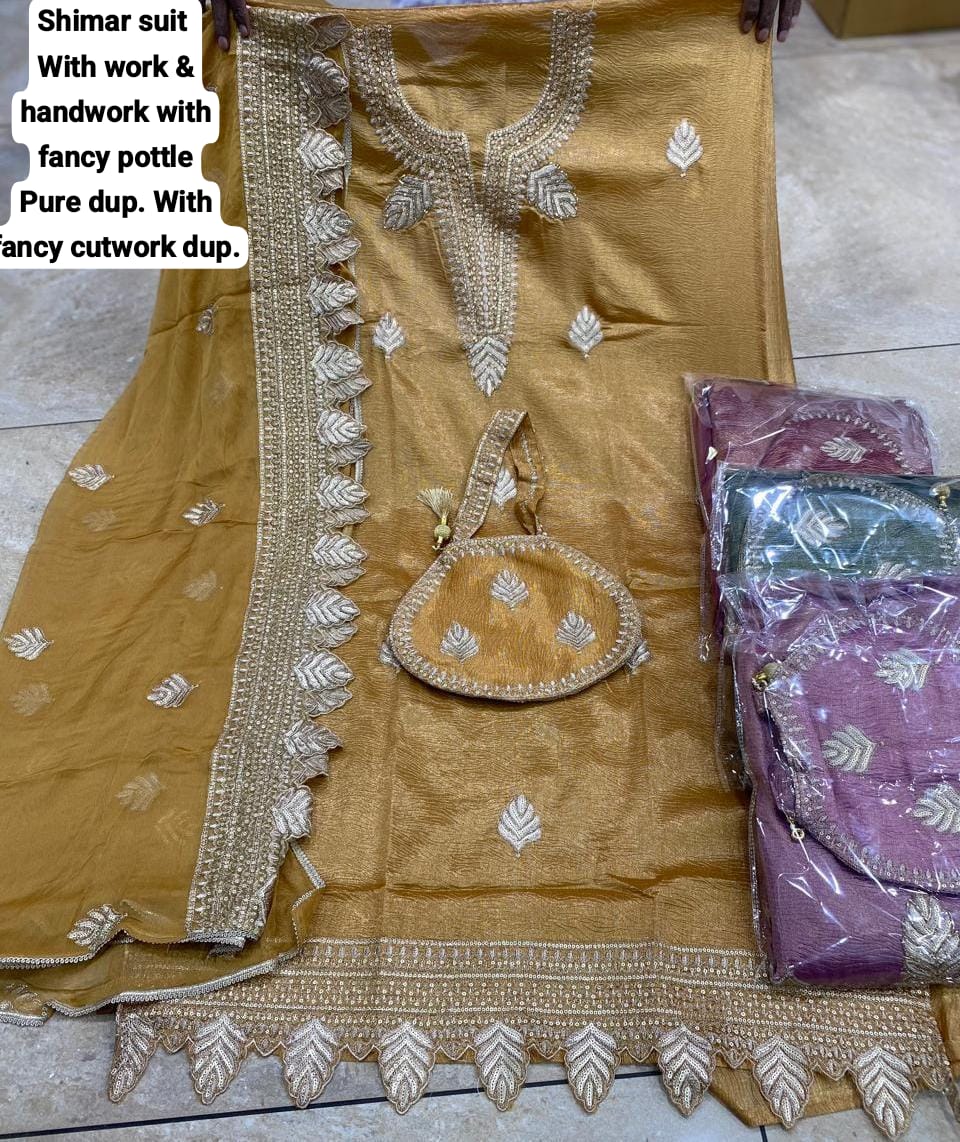 Fantastic golden mustard shimar unstitched Salwar suits dress material (free size)