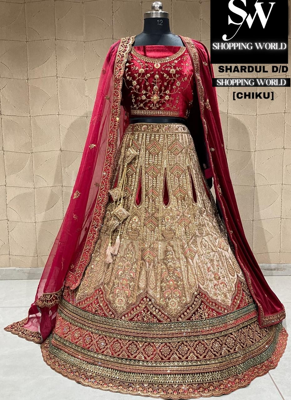 Lovely chiku maroon bridal lehenga