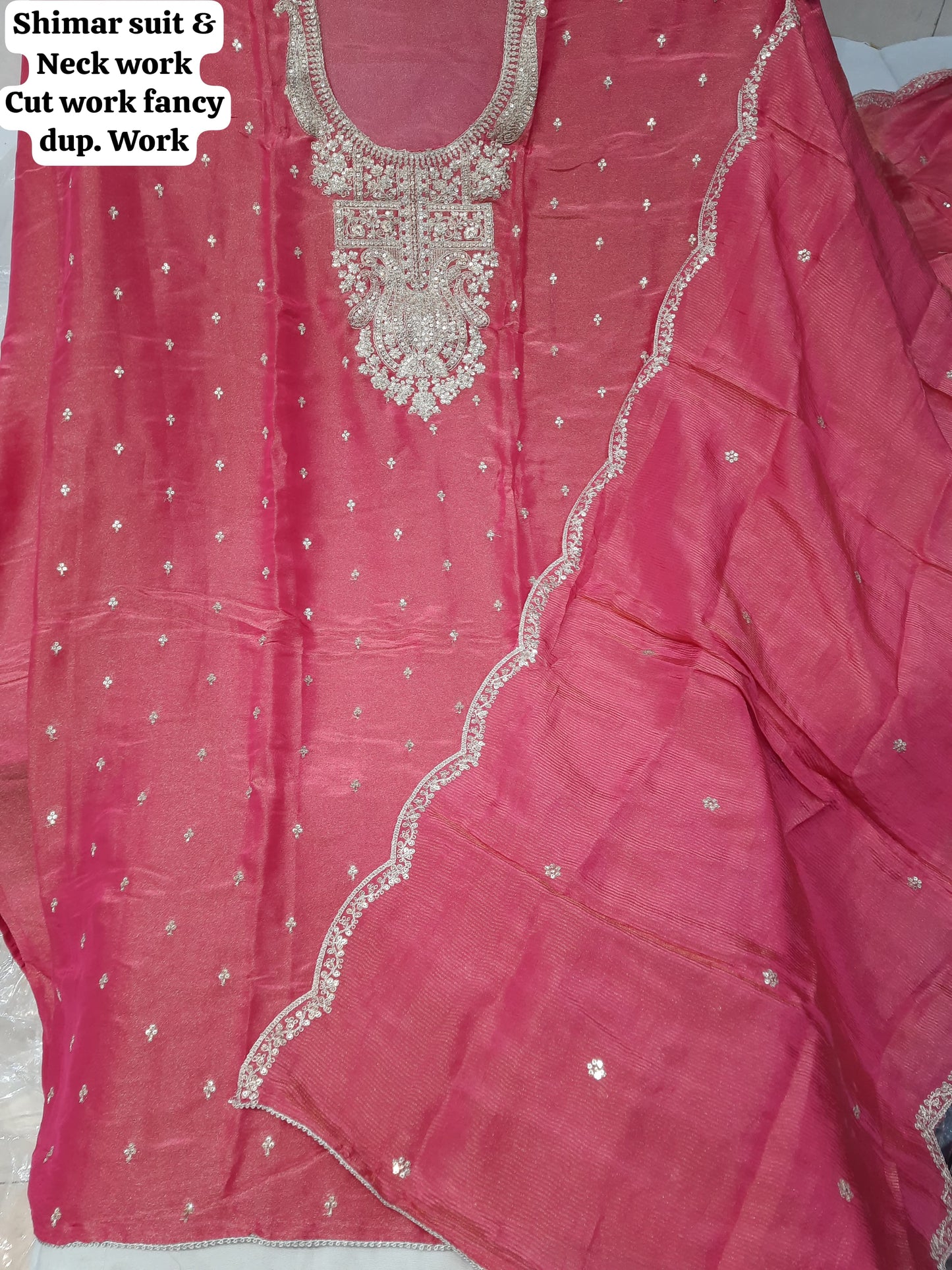 Lovely pink shimer unstitched Salwar suits dress material (free size)