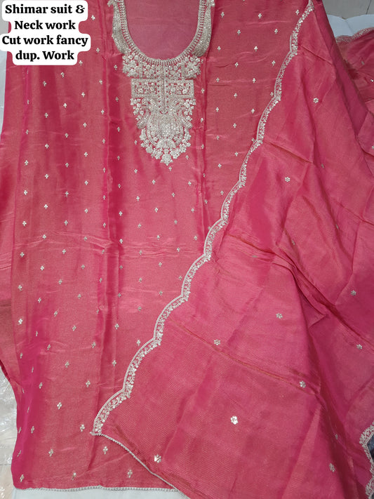 Lovely pink shimer unstitched Salwar suits dress material (free size)