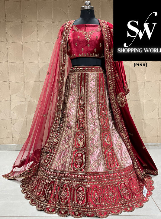 Astonishing maroon pink double duptta bridal lehenga