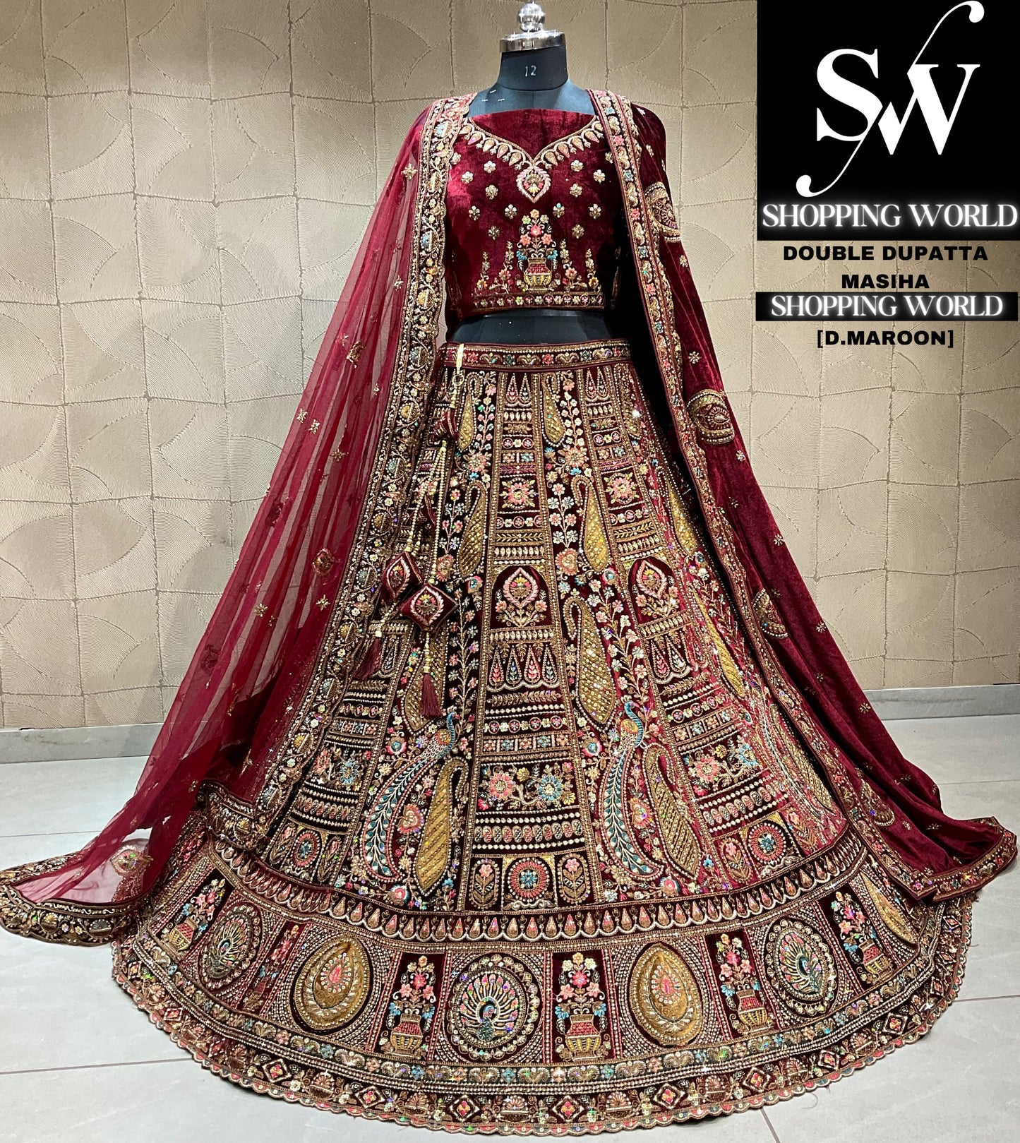 Pretty peacock dark maroon bridal lehenga