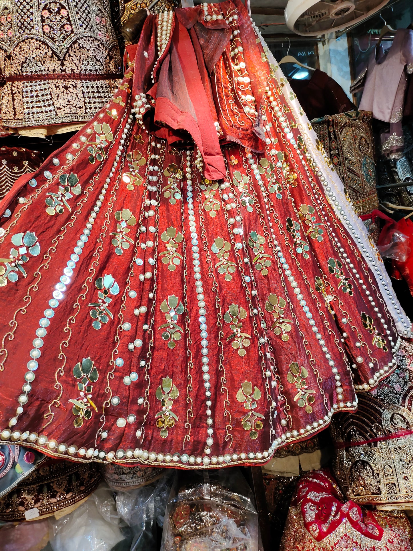 Pretty red pearl Sequence work lehenga