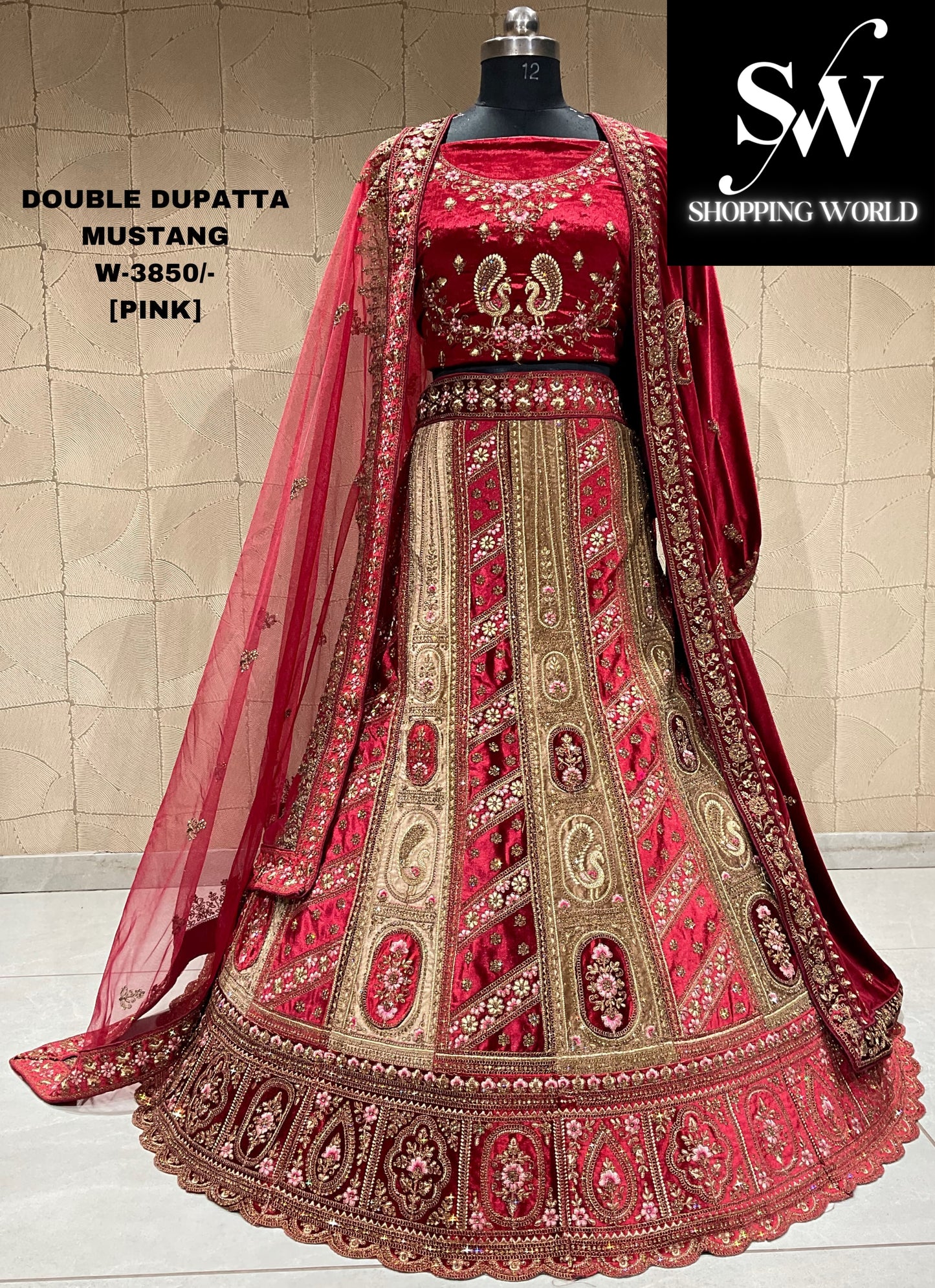 Beautiful maroon pink double duptta bridal lehenga