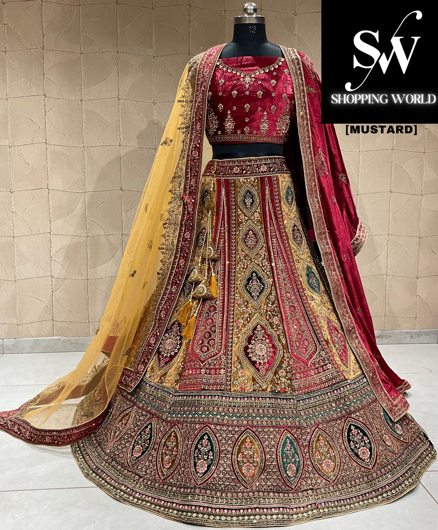 Designer mustard bridal double duptta bridal lehenga