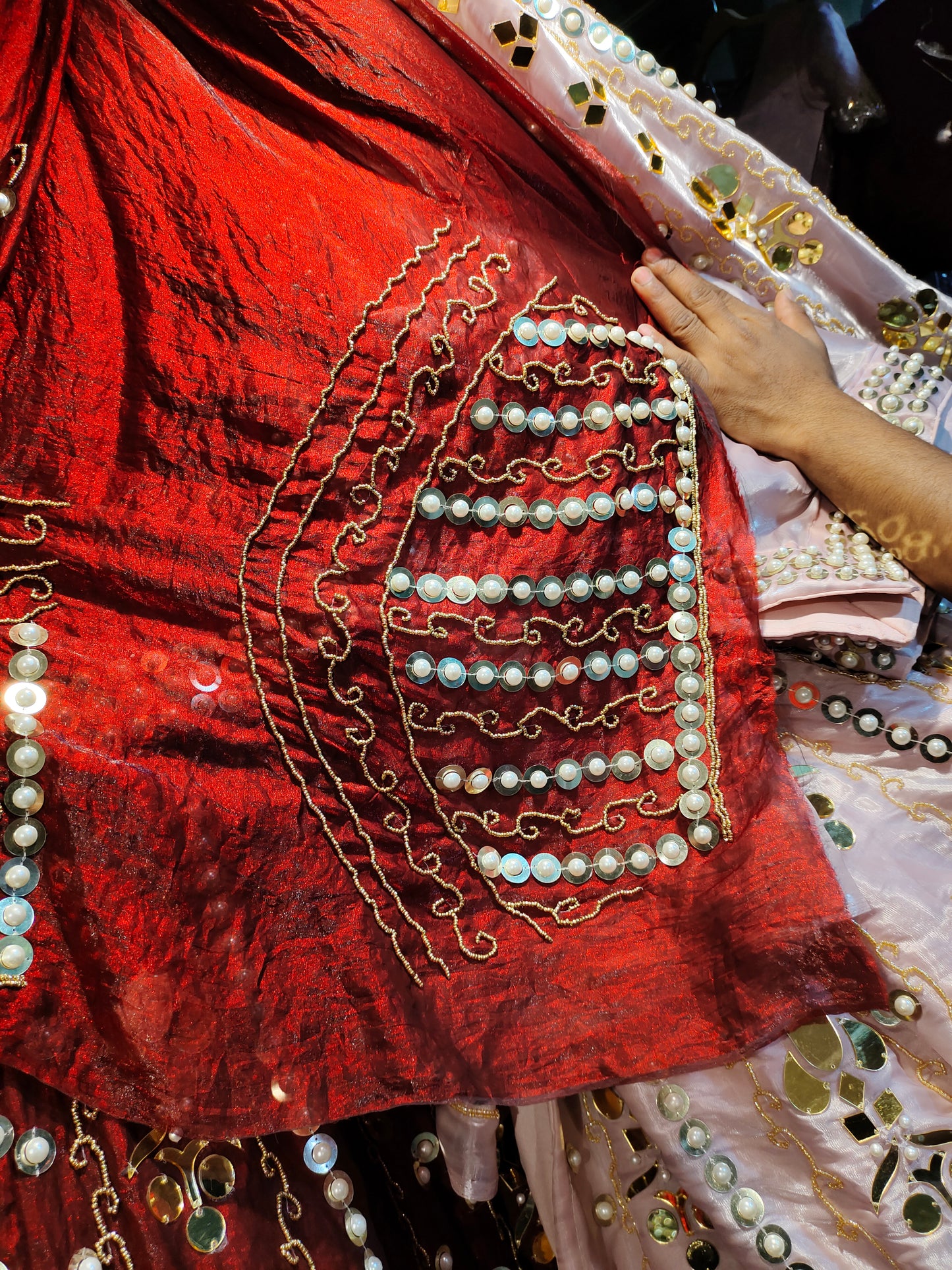 Pretty red pearl Sequence work lehenga