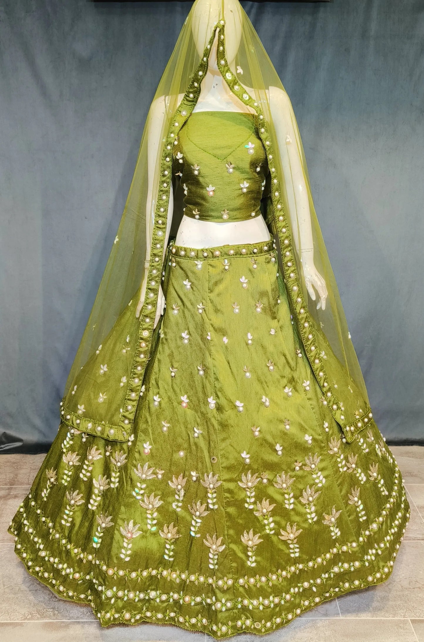 PDP inspired mehendi green lehenga