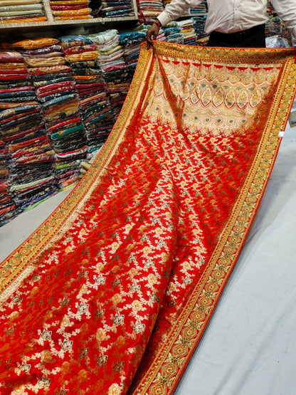 Bandhani print Banarasi red saree