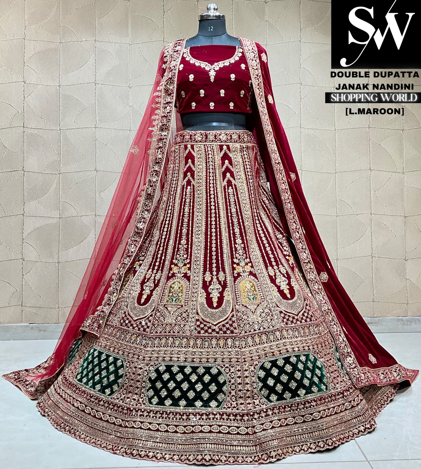 Lehenga nupcial de diseñador con doble dupatta