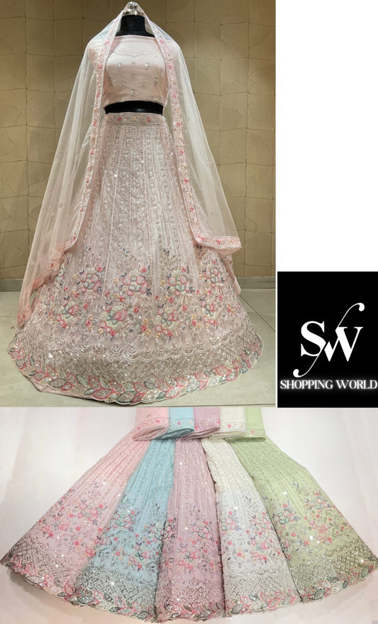 Lehenga blanca y rosa de diseñador