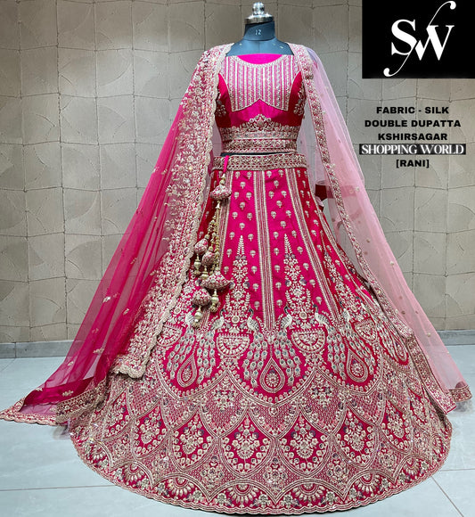 Fantástica lehenga nupcial doble duptta roja rani