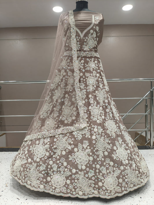 Charming mauve brown flower floral lehenga