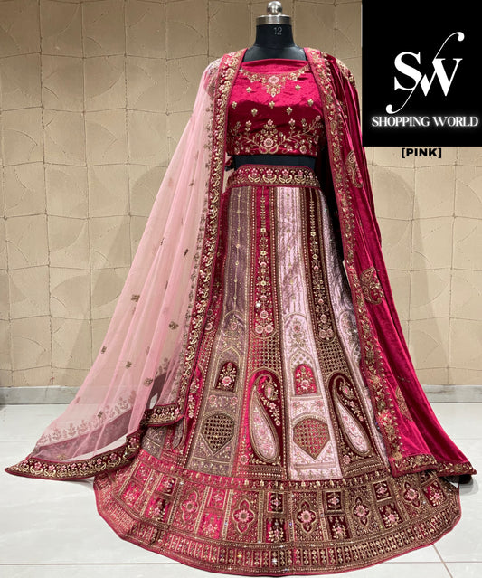 Lovely maroon pink double duptta bridal lehenga