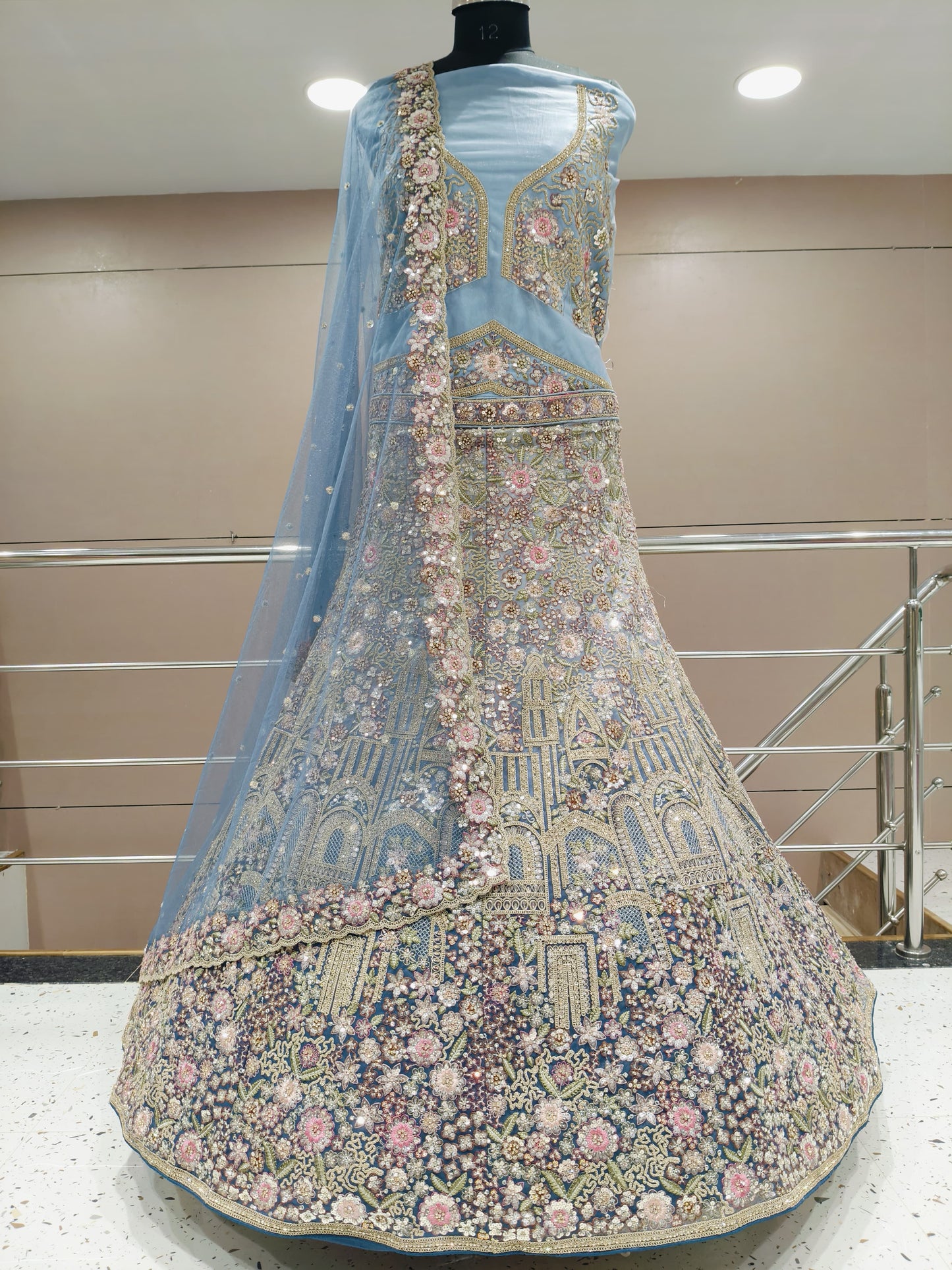 Fabulous sky blue flower floral lehenga