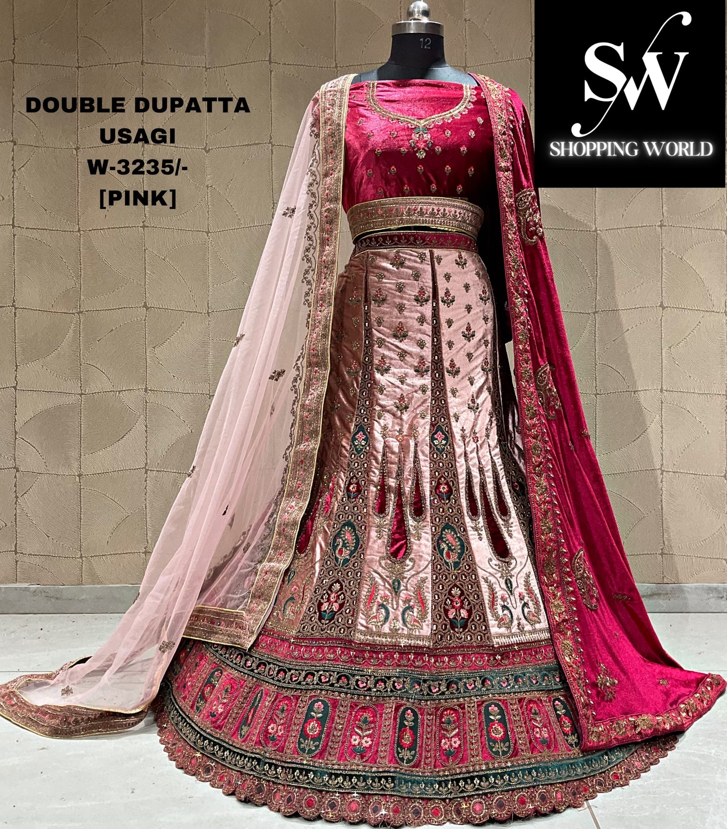 Gorgeous pink double duptta bridal lehenga