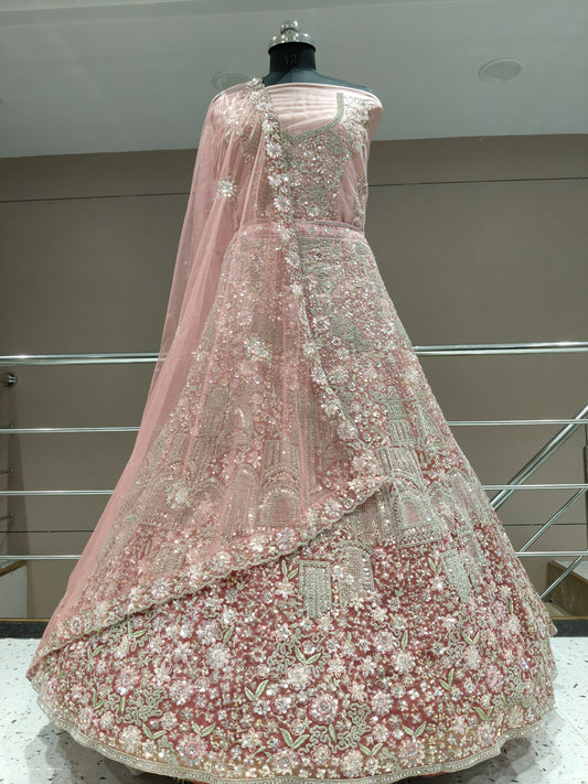 Lovely dusty pink flower floral lehenga