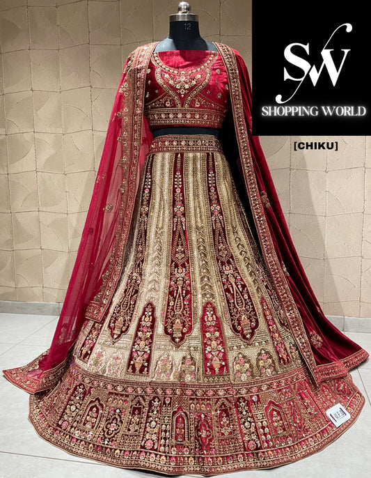 Fantastic maroon chiku double duptta bridal lehenga