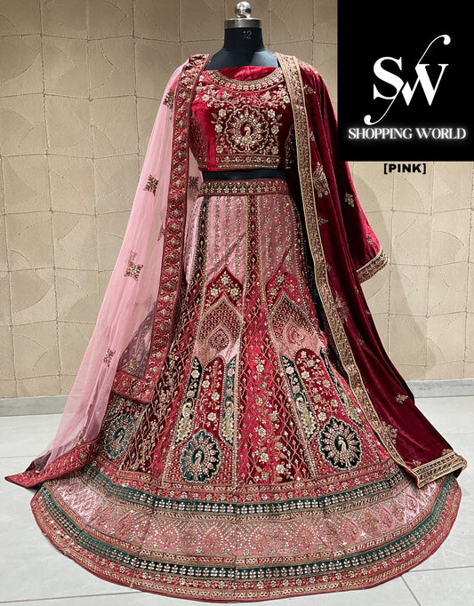 Preciosa lehenga de novia de color rosa con doble duptta