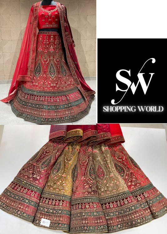 Charming maroon dark pink double duptta bridal lehenga