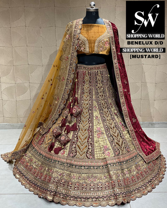 Impresionante lehenga de novia color mostaza