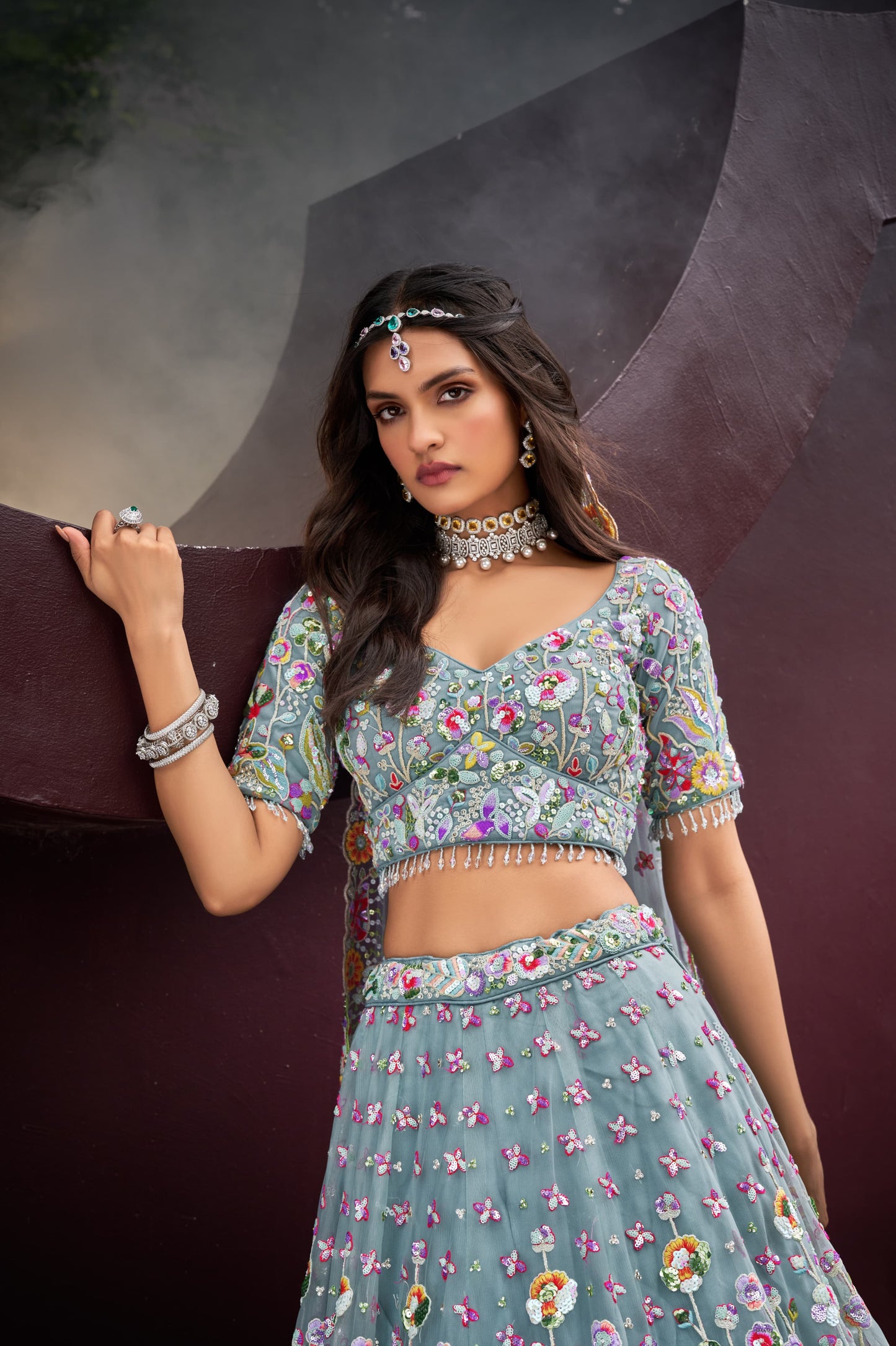 Charming heavy Girlish Sky Blue Lehenga