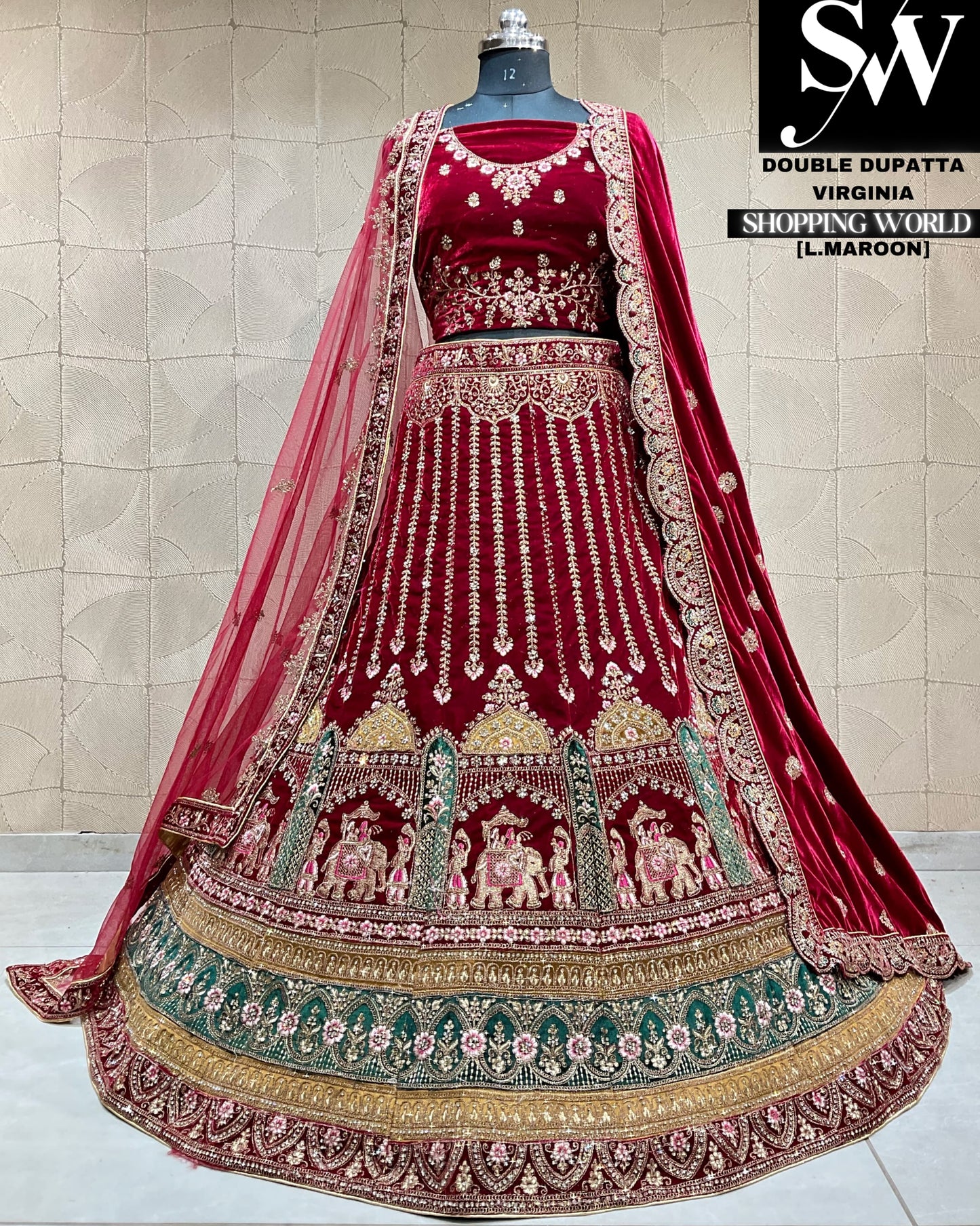 Increíble doli barat doble dupatta nupcial Lehenga