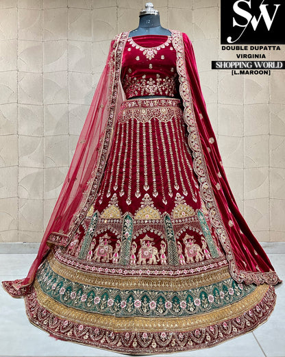 Increíble doli barat doble dupatta nupcial Lehenga