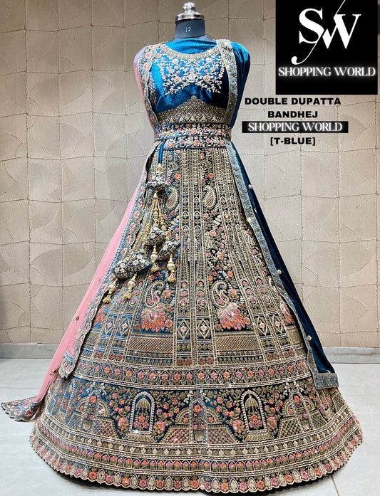 Encantadora lehenga azul verdoso