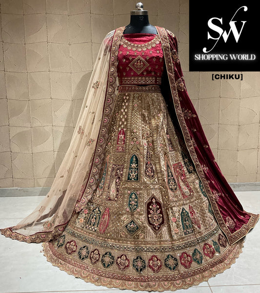 Deslumbrante lehenga nupcial chiku doble duptta