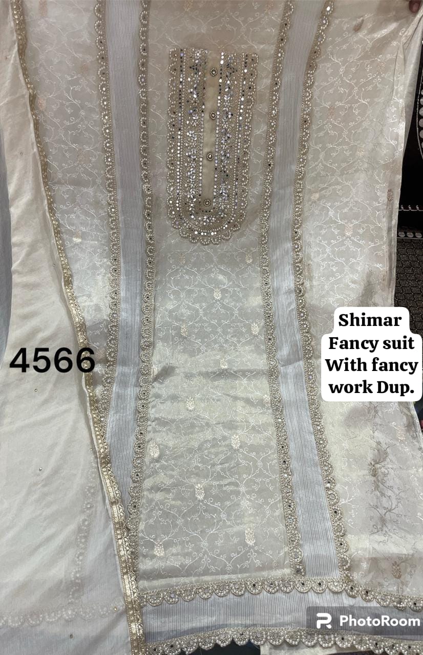 Amazing white shimmer unstitched Salwar suits dress material (free size)