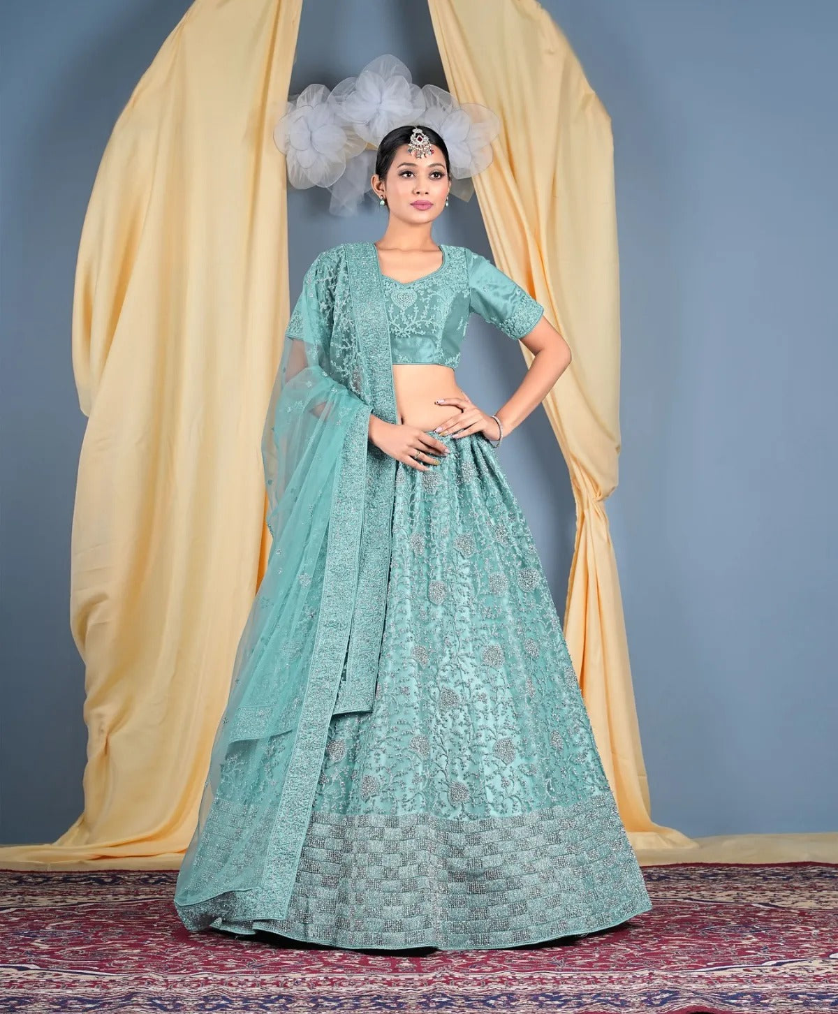 Attractive teal blue Lehenga