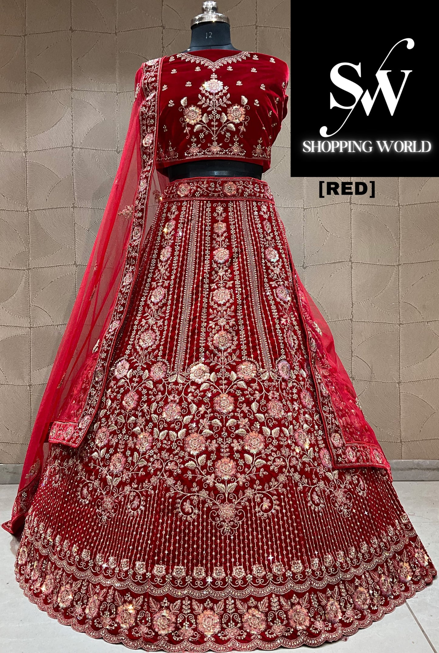 Increíble lehenga de novia roja