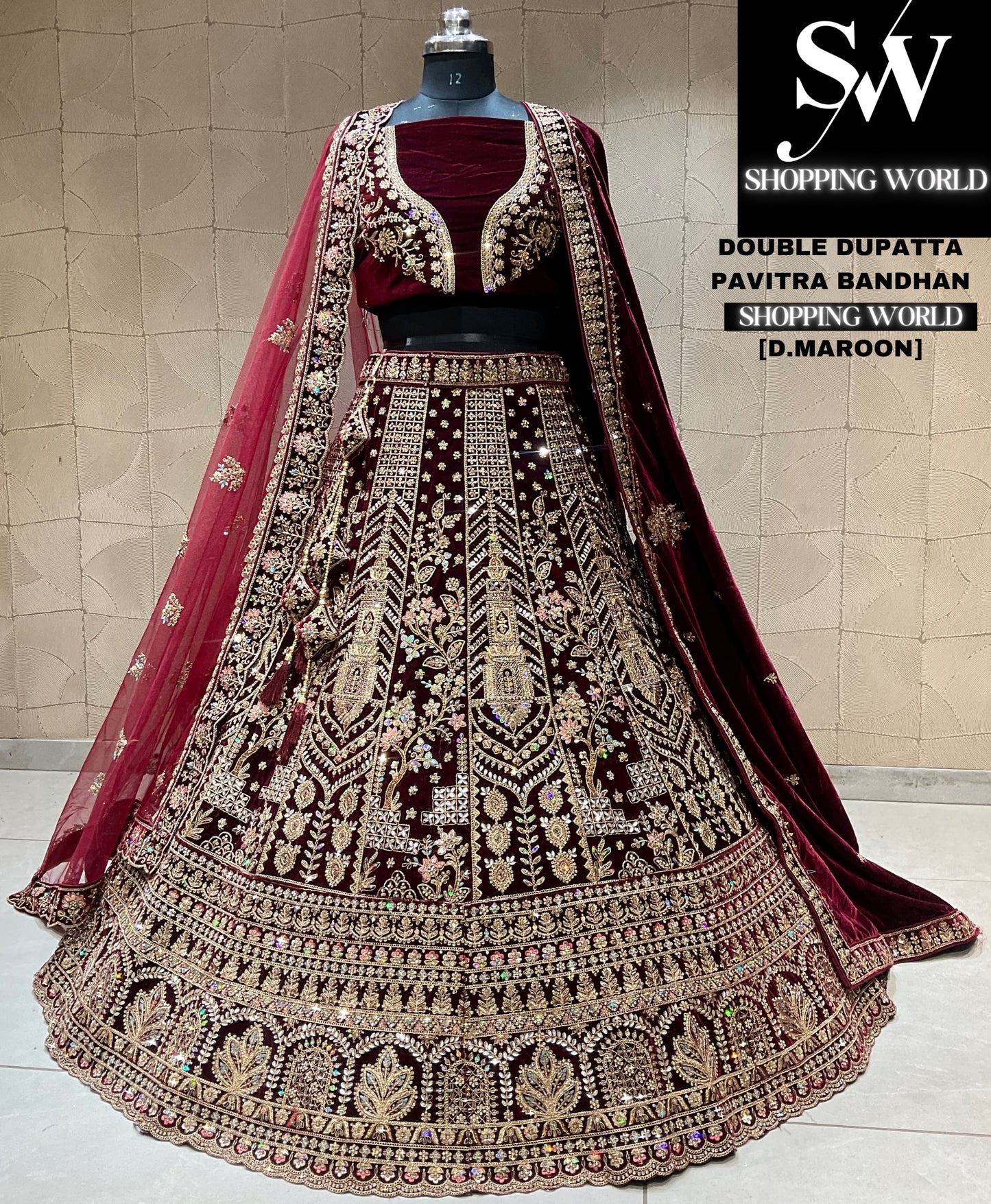 Engaging dark maroon lehenga