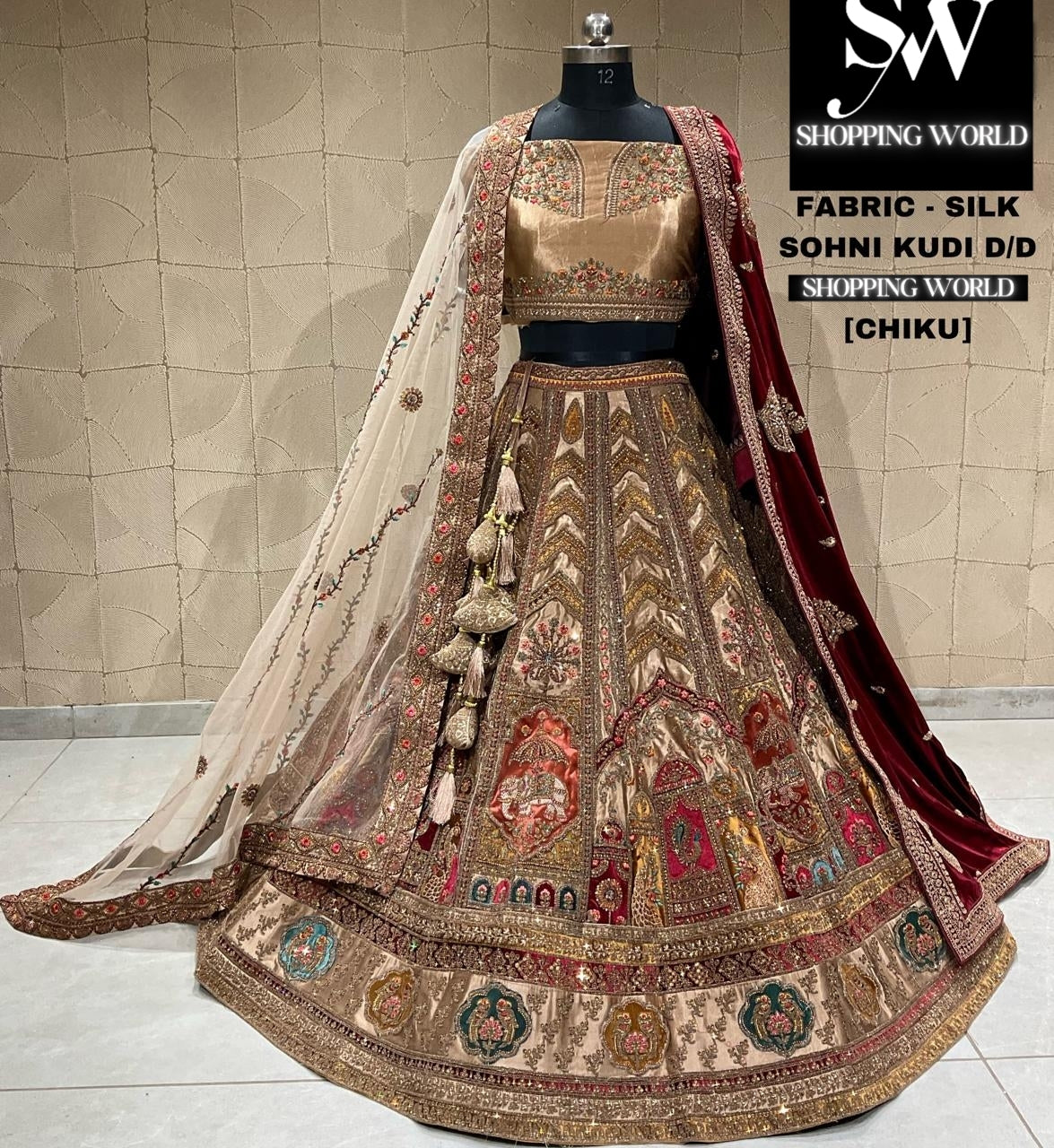 Fair light brown chiku bridal lehenga