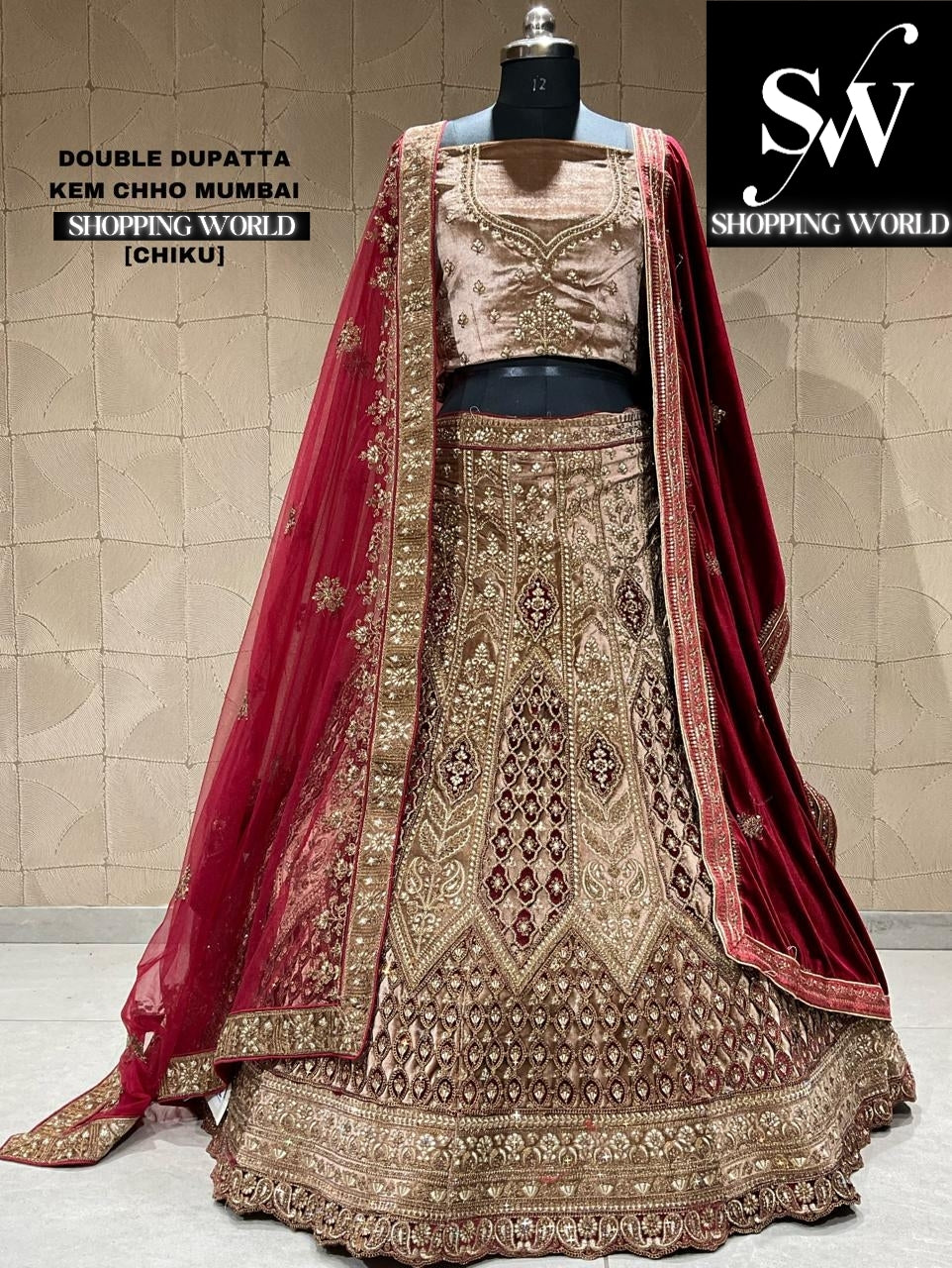 Attractive chiku golden bridal lehenga