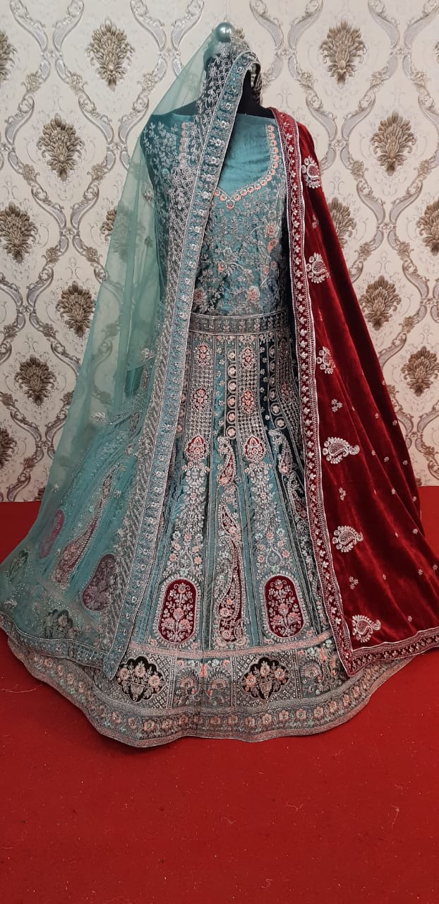 Fabulous green blue bridal Lehenga