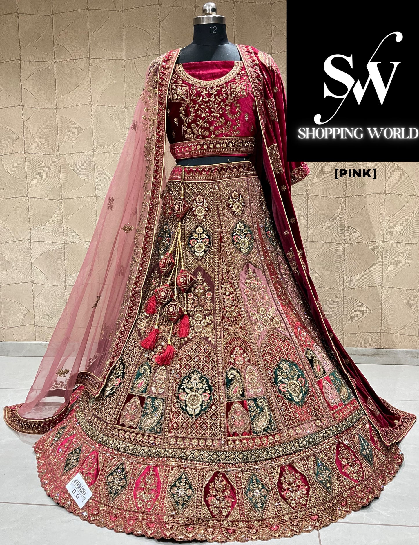 Awesome peacock pink double duptta bridal lehenga