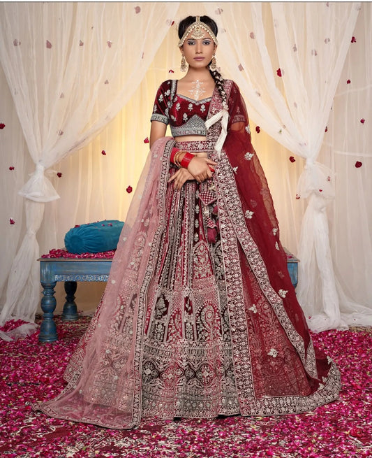 Good looking maroon double duptta bridal Lehenga