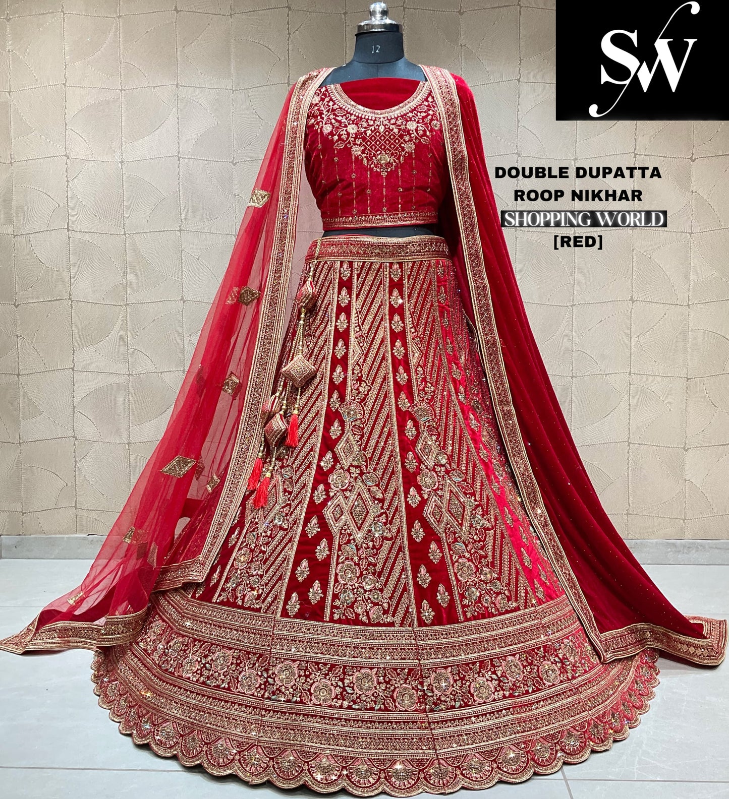 Charming red double duptta bridal lehenga