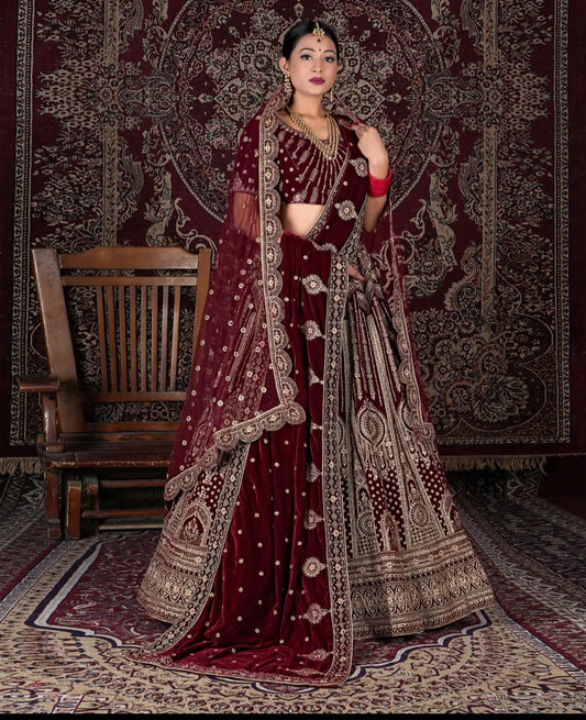 Stunning maroon double duptta bridal Lehenga