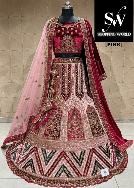 Elegant peacock pink double duptta bridal lehenga