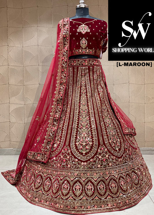 Lehenga nupcial color granate espectacular