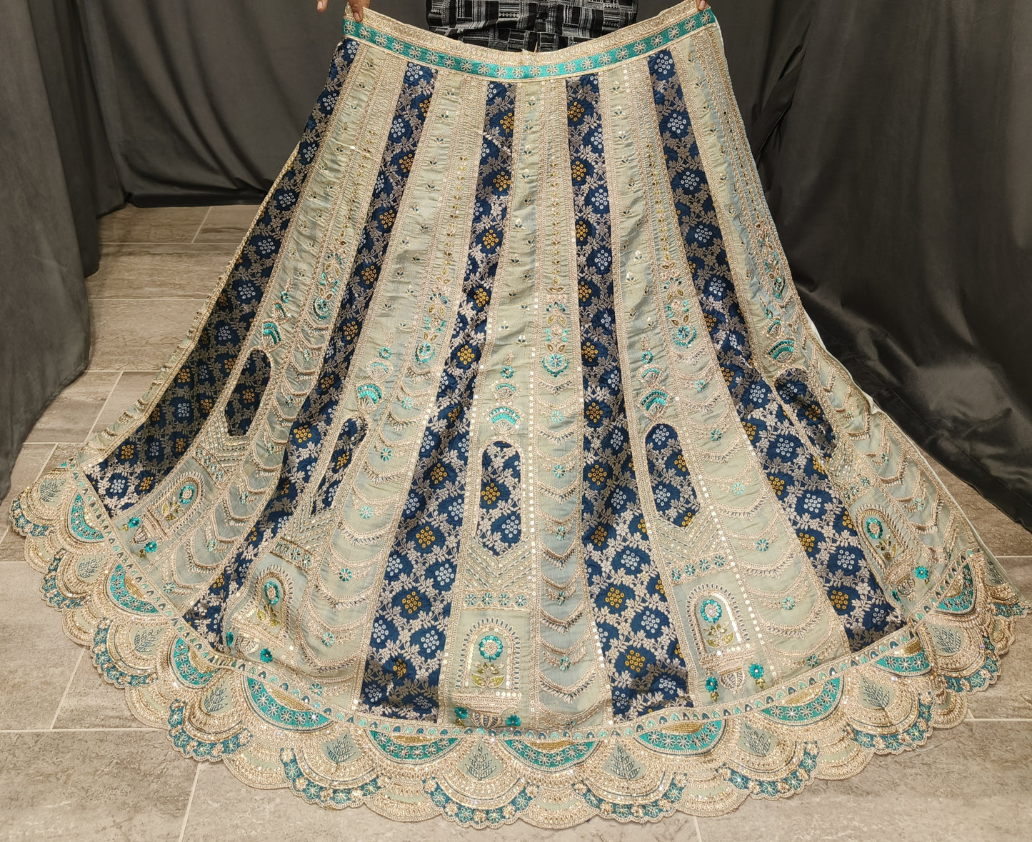 Fantastic cream blue bridal lehenga