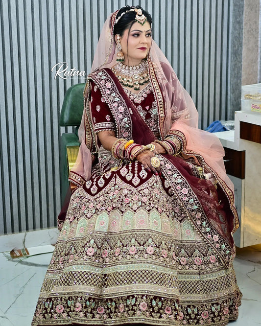 Designer jhumka Maroon bridal lehenga ( happy customer)