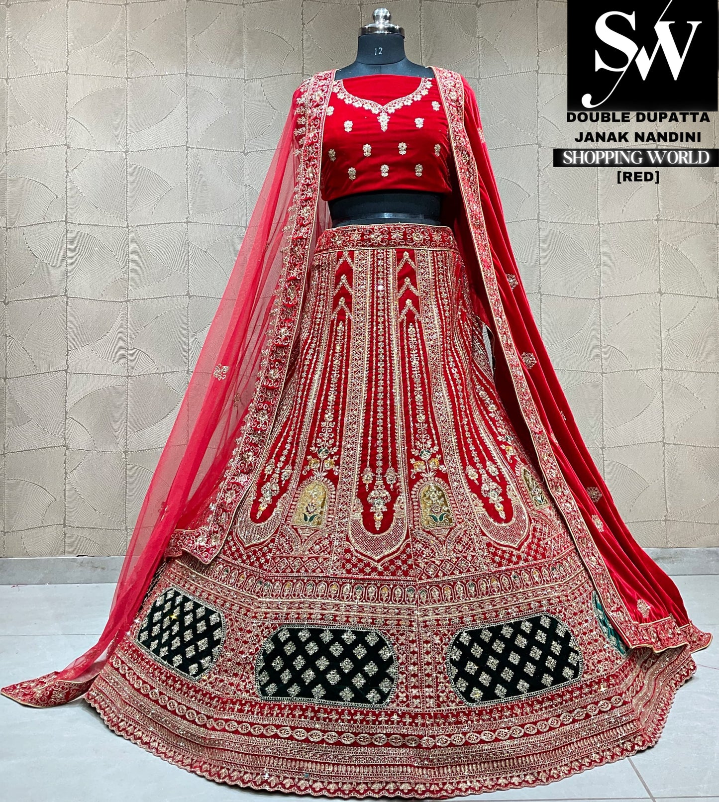 Lehenga nupcial de diseñador con doble dupatta