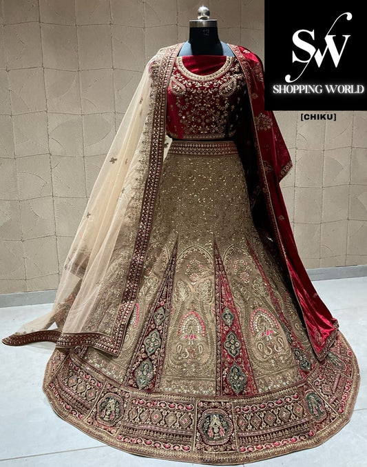 Lovely chiku double duptta bridal lehenga